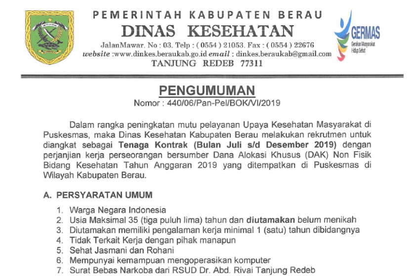 Dinas Kesehatan Membuka Lowongan Pekerjaan